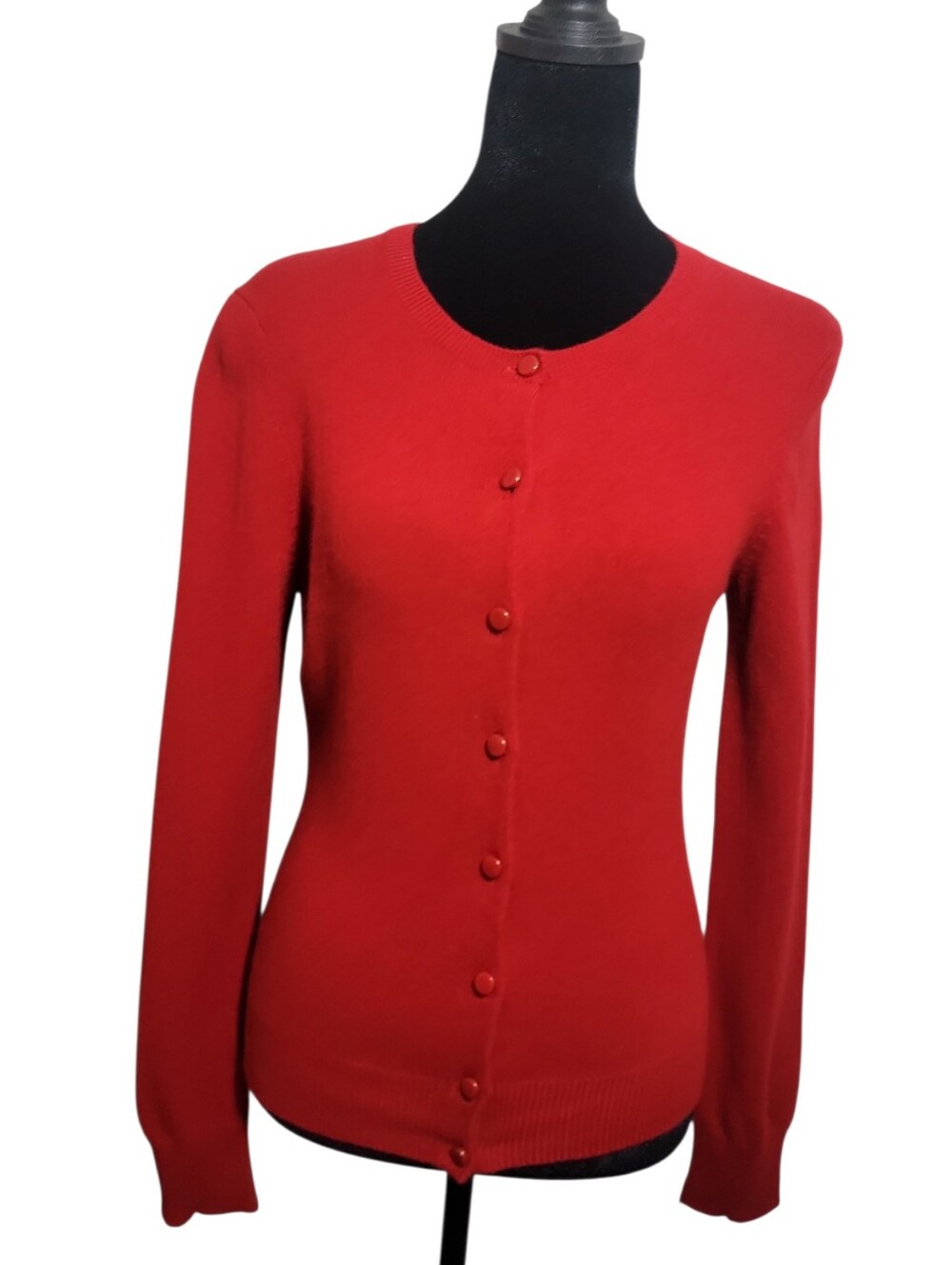 Ann Taylor cashmere cardigan sweater crew neck button front red women's MP